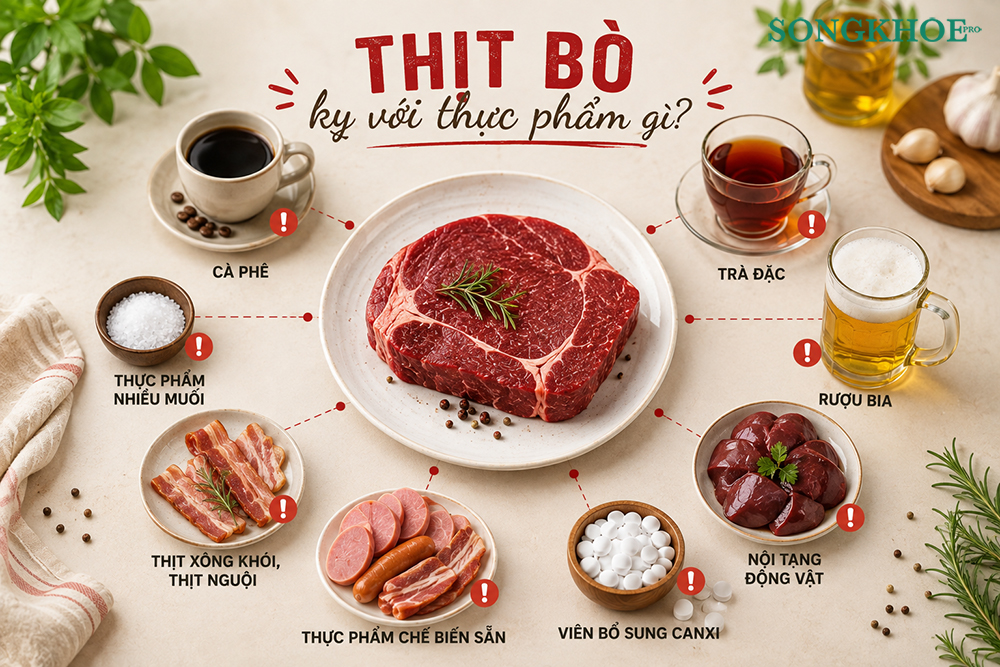 thịt bò kỵ với thực phẩm gì