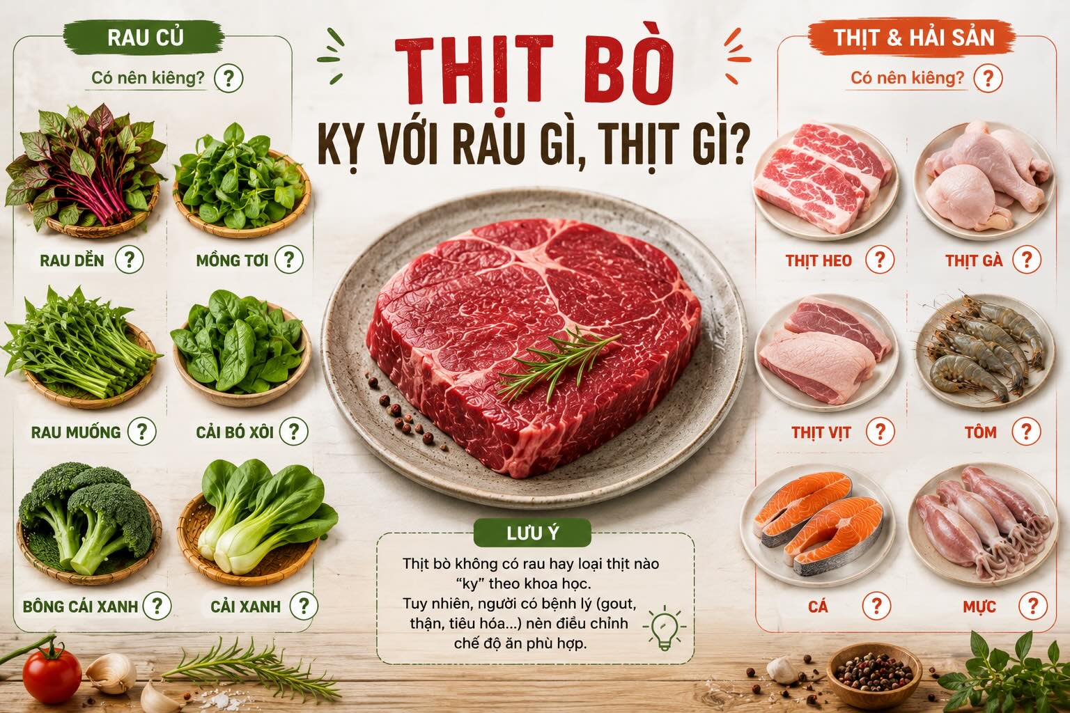 Thịt bò kỵ với rau gì